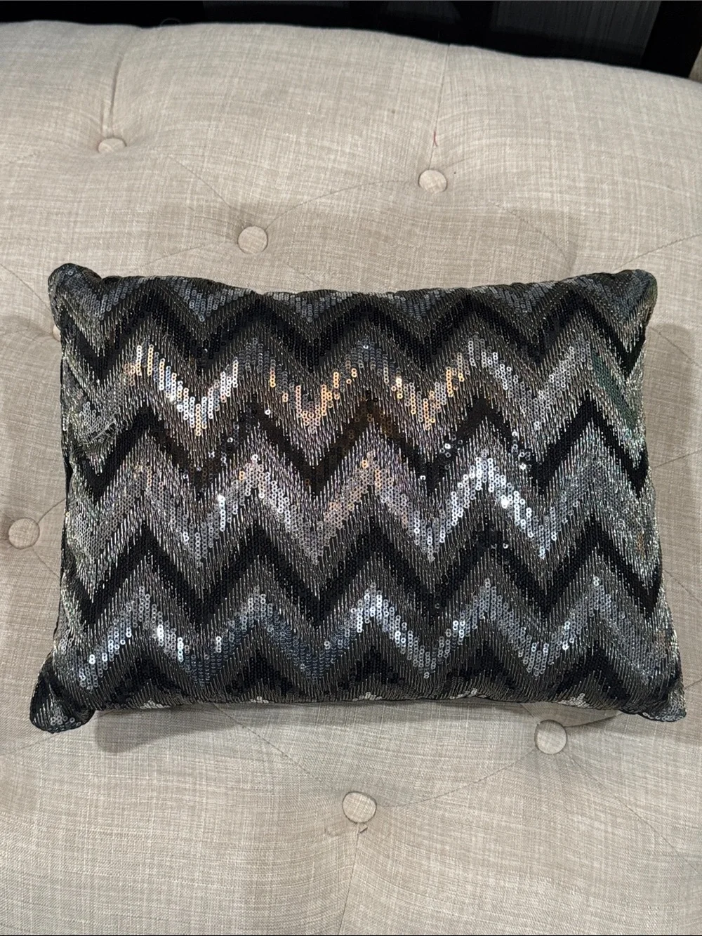 Sequin Chevron Accent Pillow - Black and Silver